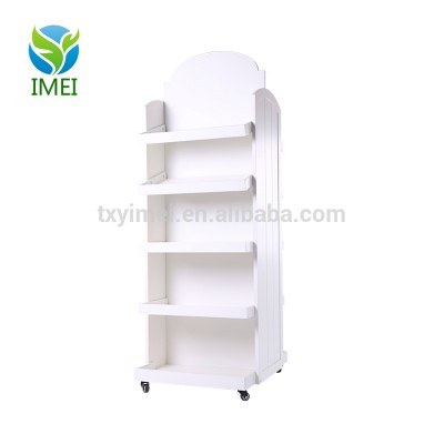 Multilayer Wood Rack Floor Standing Display With Wheels